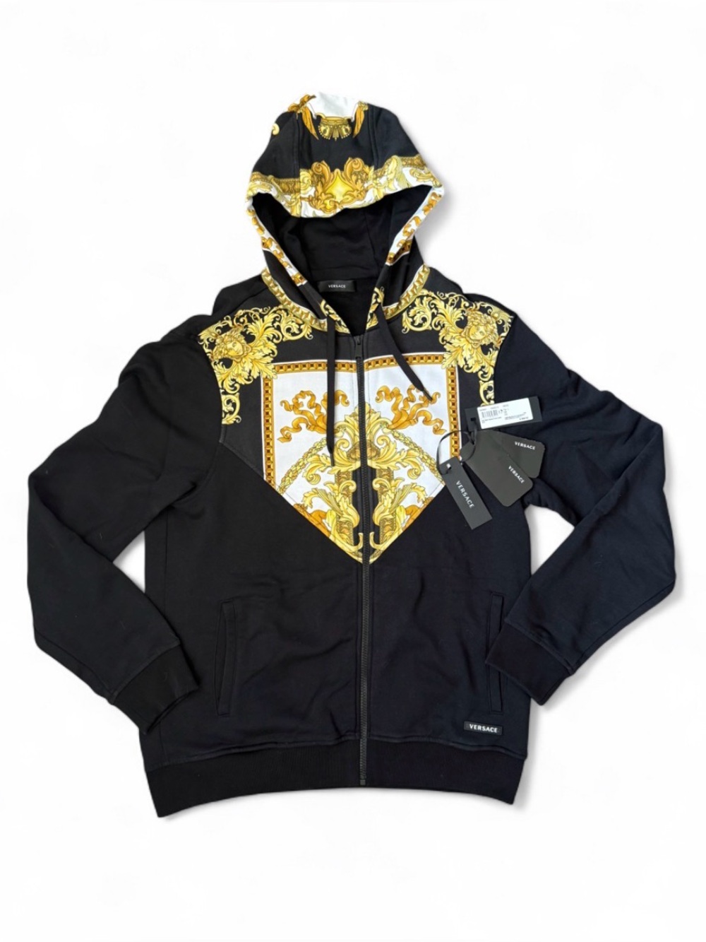 Versace Black & Gold Baroque Zip-Up Hoodie